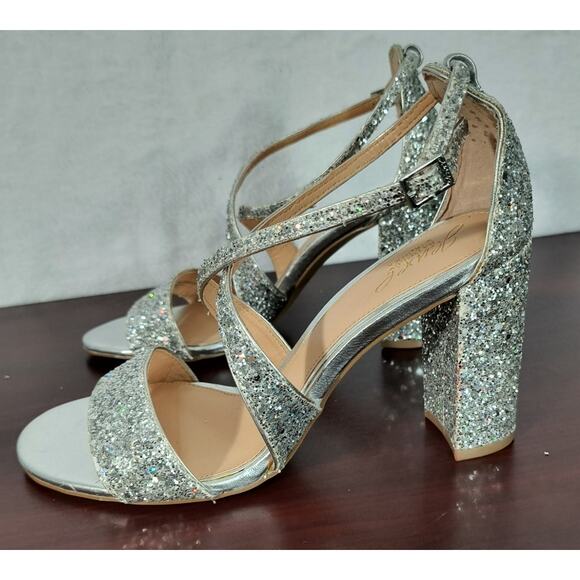 Jewel Badgley Mischka Cook Silver Glitter Sandals Women's Sz 9.5 Metallic Shoes - Picture 10 of 14